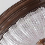 Walnut Wood Retro Dome Flush Mount Ceiling Light with Prismatic Glass Shade