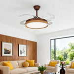 Walnut Wood Ceiling Fan with Four Lights, Silent LED Dimmable