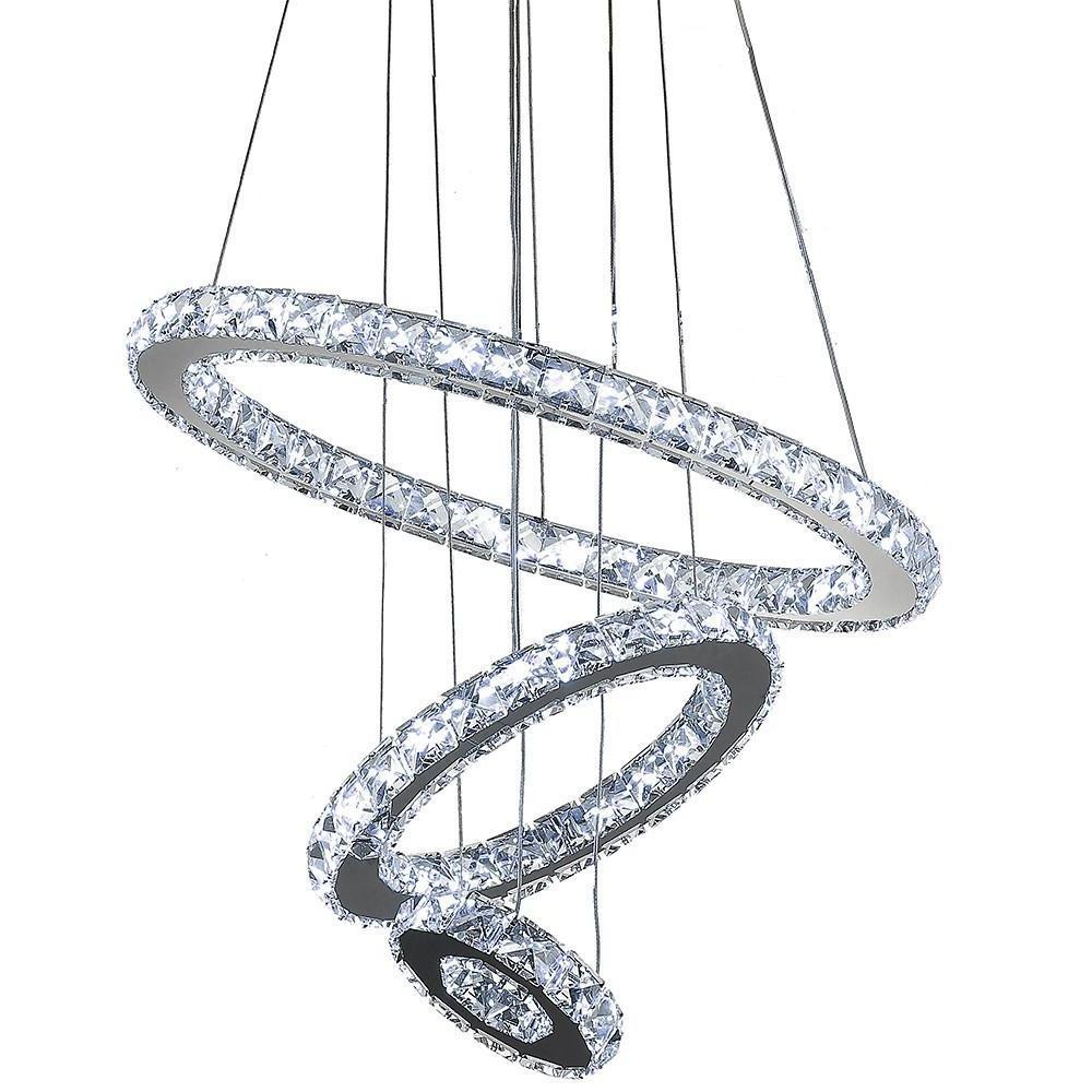 3 Ring Adjustable Circles Tiered Crystal Bling Hanging Modern Chandeliers