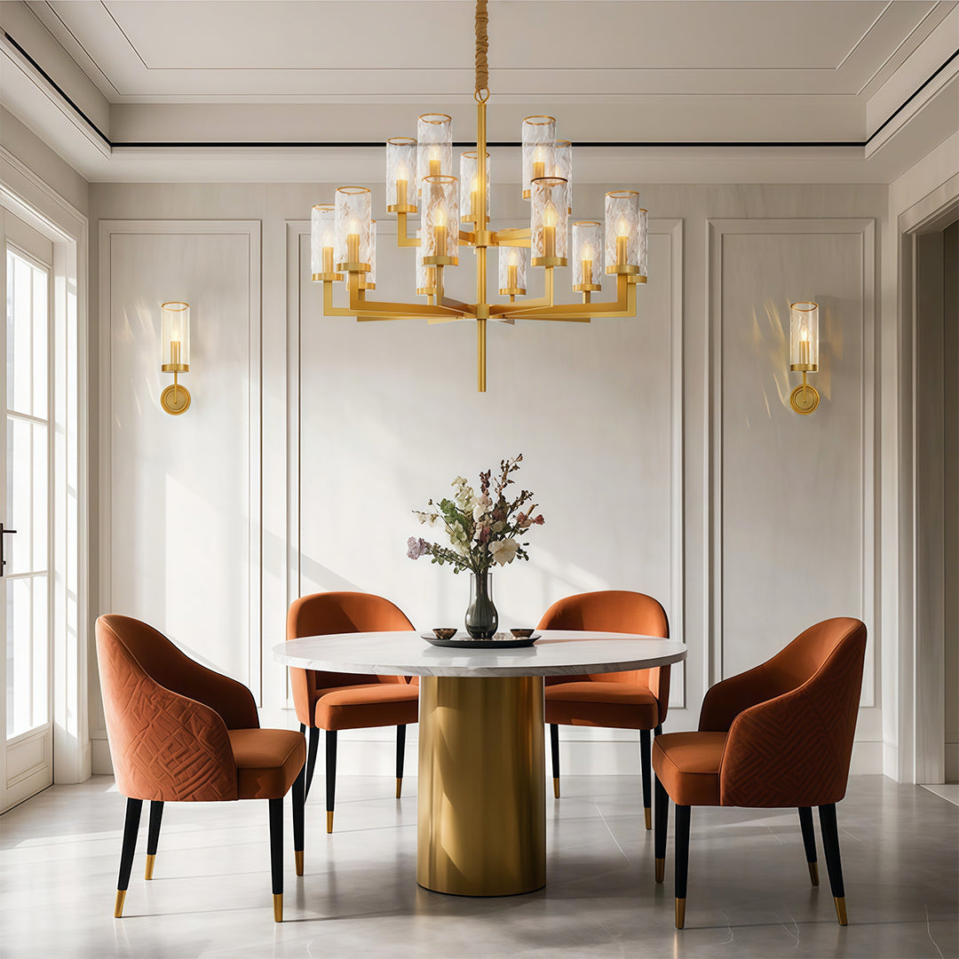 Modern Glass Island Chandelier with Copper Frame for Dining Room and Kitchen