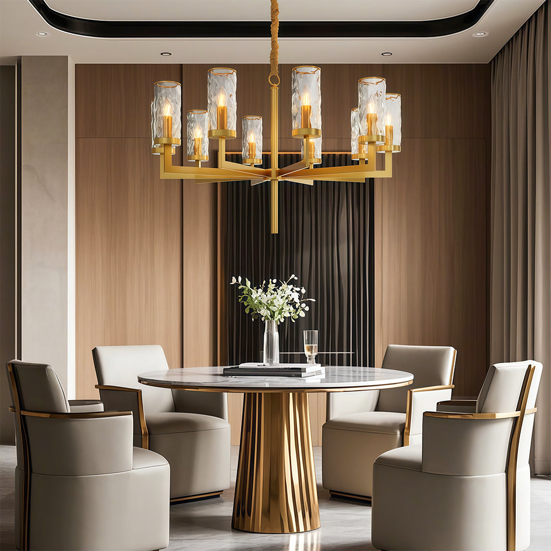 Modern Glass Island Chandelier with Copper Frame for Dining Room and Kitchen