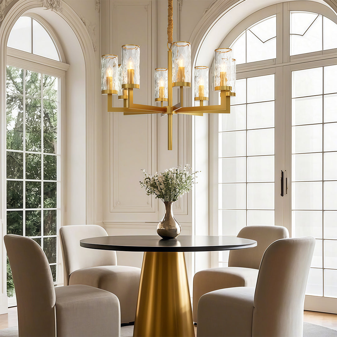 Modern Glass Island Chandelier with Copper Frame for Dining Room and Kitchen