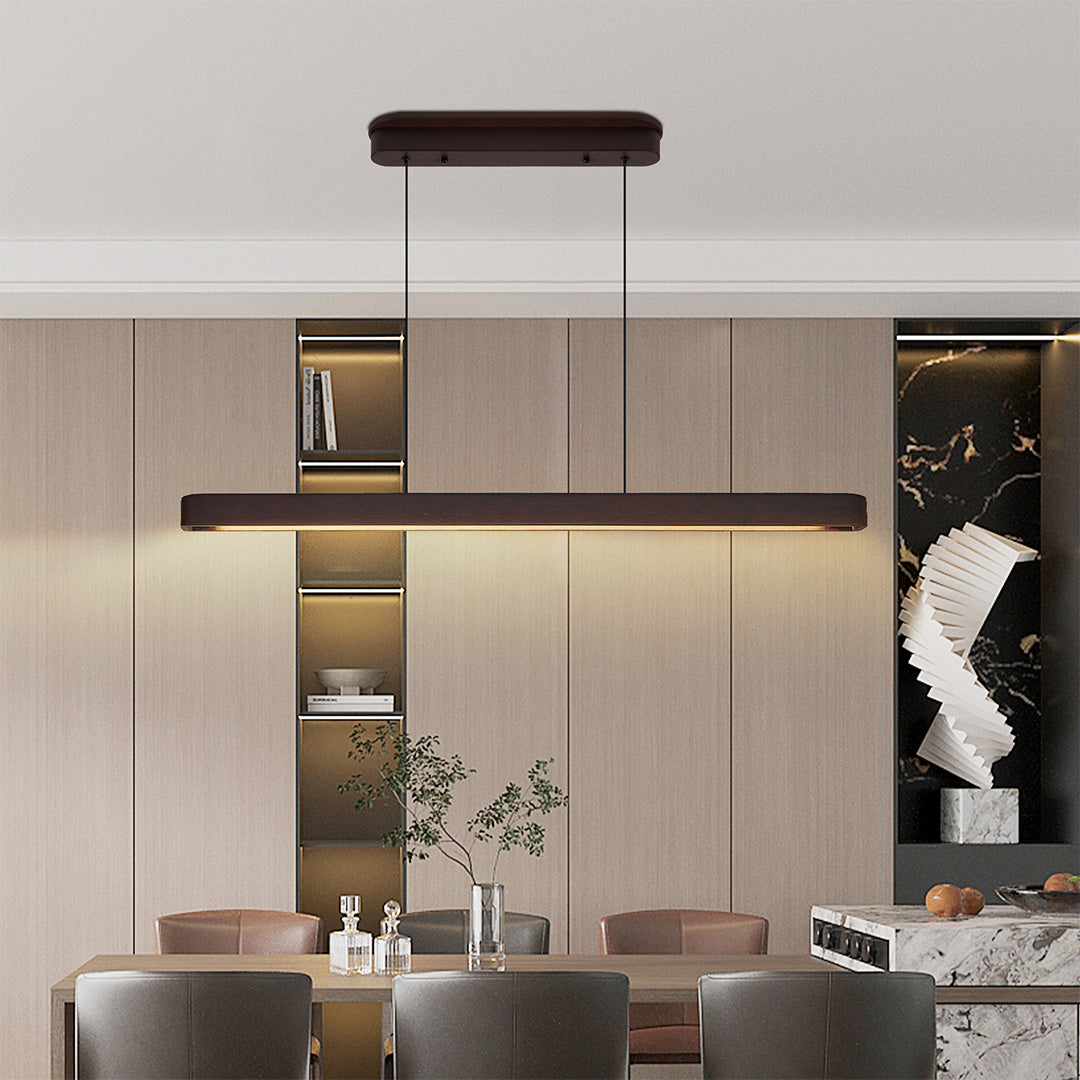 Linear Pendant Light with Walnut Wood Accents, Japanese Minimalist Island Lighting