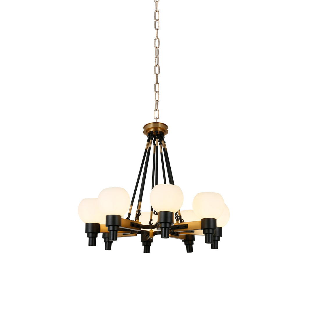 Artisan Eight-Light Globe Chandelier in Black and Clear Glass
