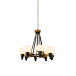 Artisan Eight-Light Globe Chandelier in Black and Clear Glass