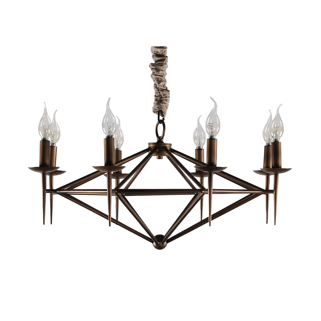 Nordic Brown Metal Chandelier with Acrylic Shades, 8-Light Candle Ceiling Fixture