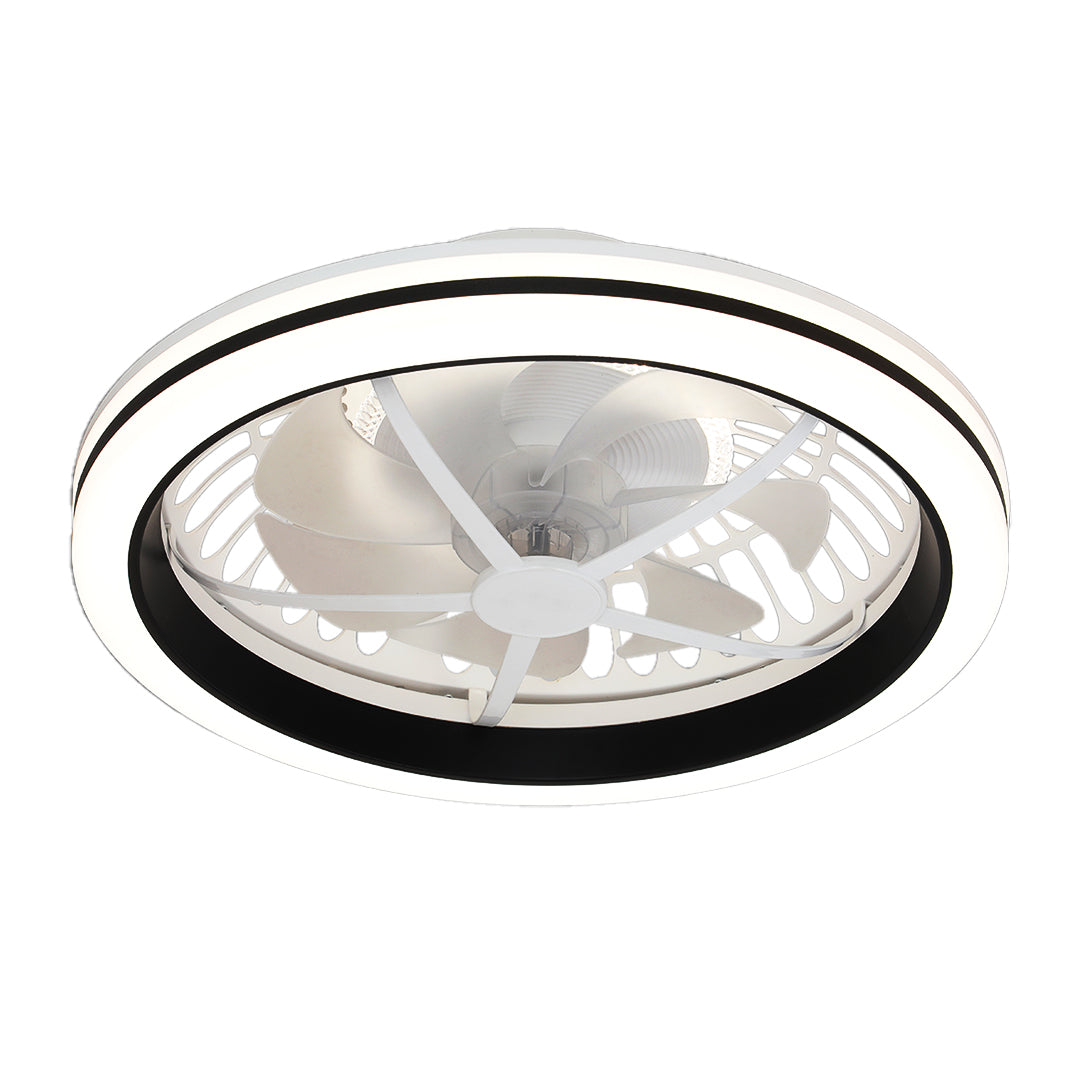 Modern White Flush Mount Ceiling Fan with LED Light and Remote