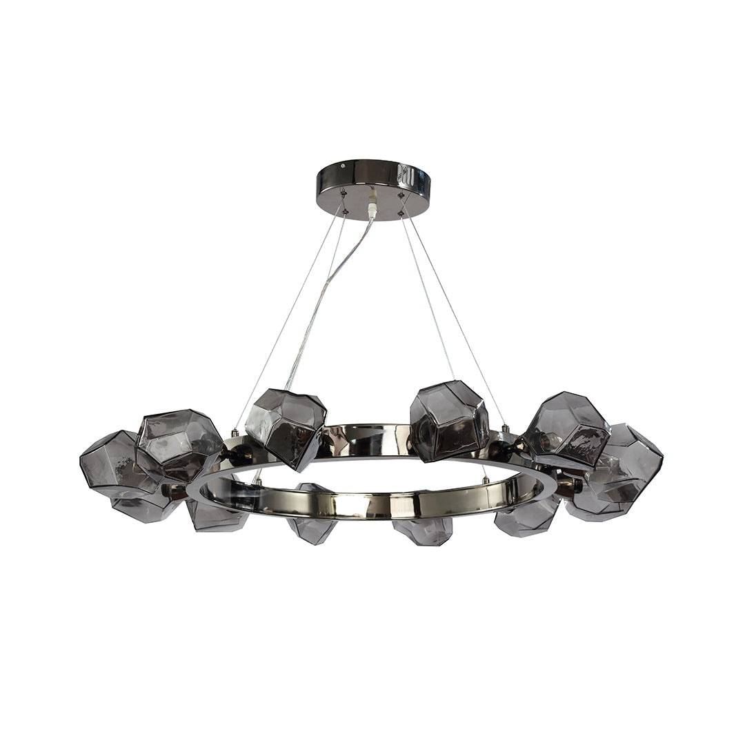 Nova Round Chandelier in Black with Clear Glass Shades