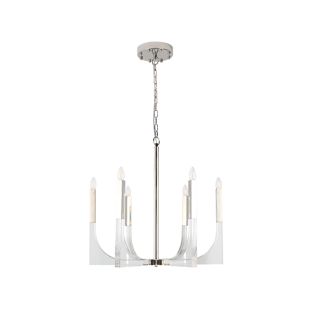 Aurelia Six-Light Modern Brass Chandelier with Acrylic Shades