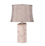 White Wood Table Lamp with Realistic Bark Fabric Shade