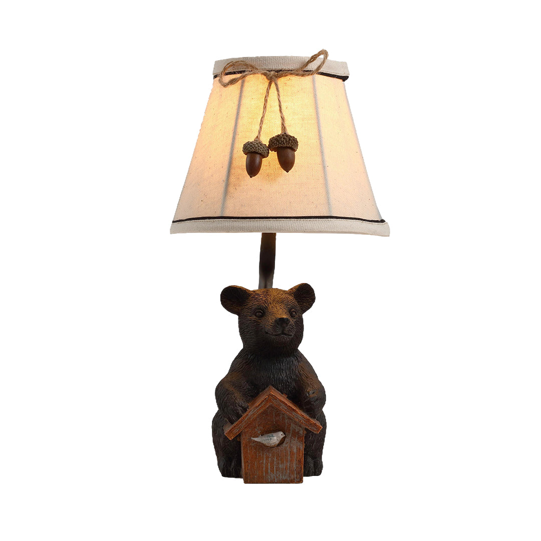 Bear Table Lamp with Fabric Shade – European Designer Resin Sculpture Light
