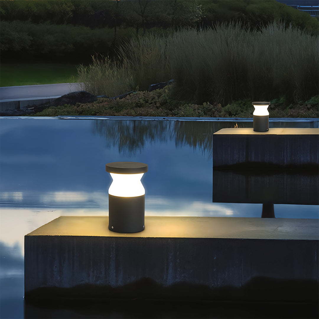 Modern Bollard Path Light in Sand Black Stainless Steel for Garden Walkways