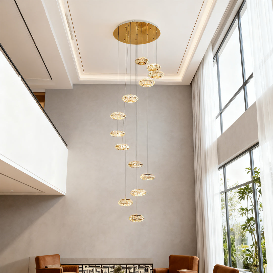 Italian Crystal Chandelier with Titanium Gold Frame, 13-Light LED