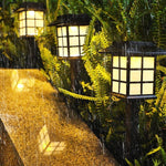 Modern Solar LED Garden Stake Lights, Black Square Pavilion Design for Pathways and Patios