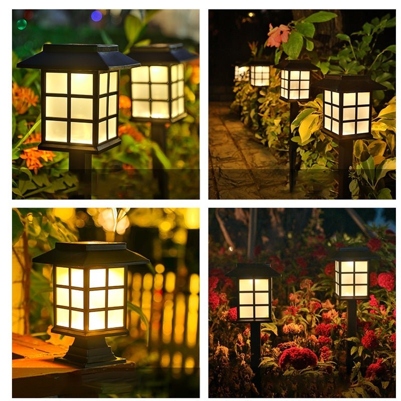 Modern Solar LED Garden Stake Lights, Black Square Pavilion Design for Pathways and Patios