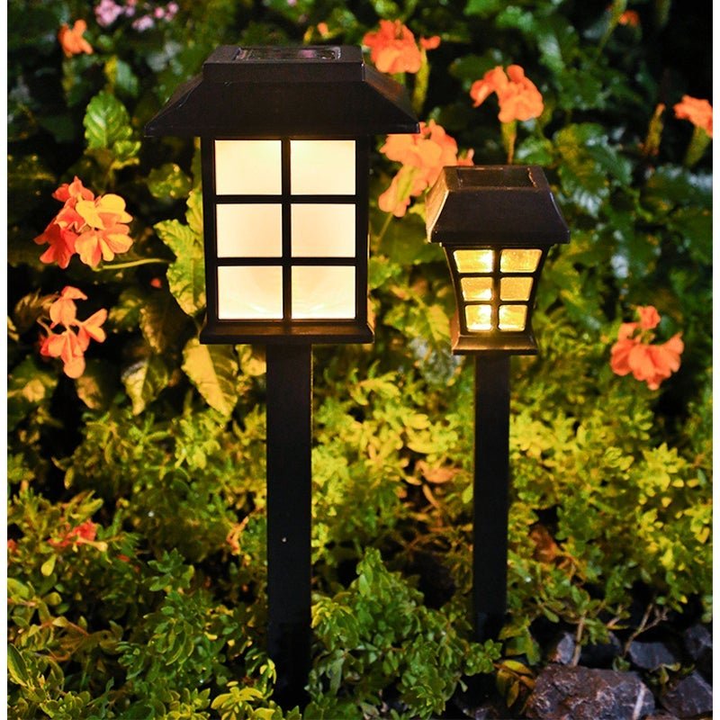Modern Solar LED Garden Stake Lights, Black Square Pavilion Design for Pathways and Patios