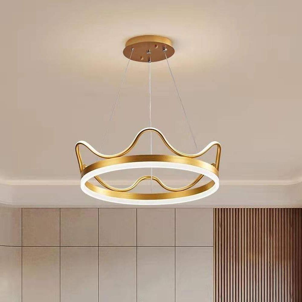 Dimmable Round Led Ring Chandelier Crown Design Modern Aluminum Acrylic Pendant Light For Living Room