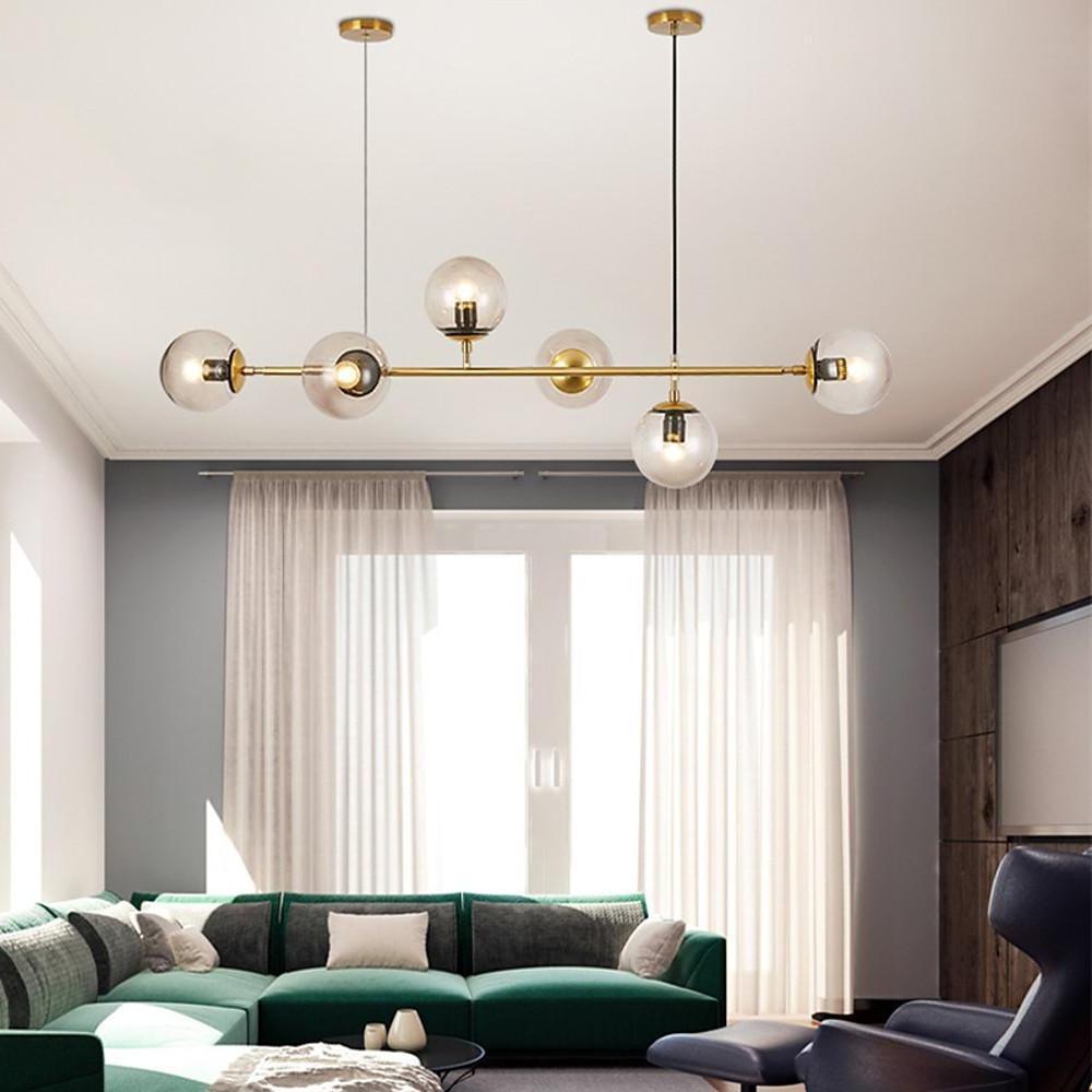 Aurora Linear Glass Globe Chandelier in Gold for Modern Dining Rooms