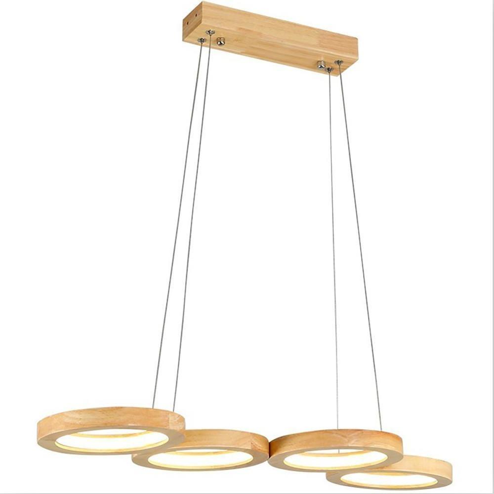 Modern Wood LED Chandelier with Four Ambient Rings for Dining and Living Spaces