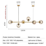 Aurora Linear Glass Globe Chandelier in Gold for Modern Dining Rooms