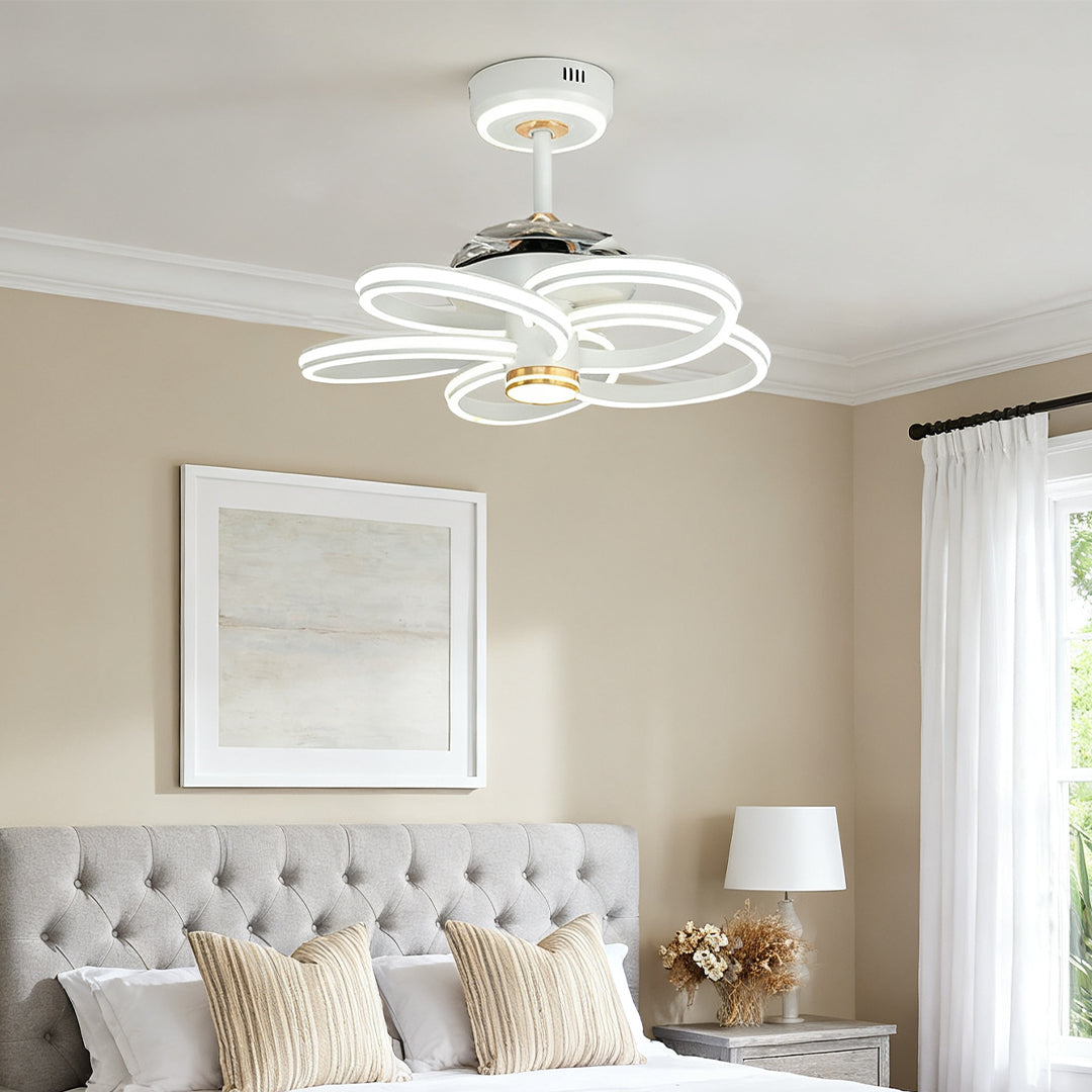 White Ceiling Fan with Integrated LED Light – Modern Nordic Design