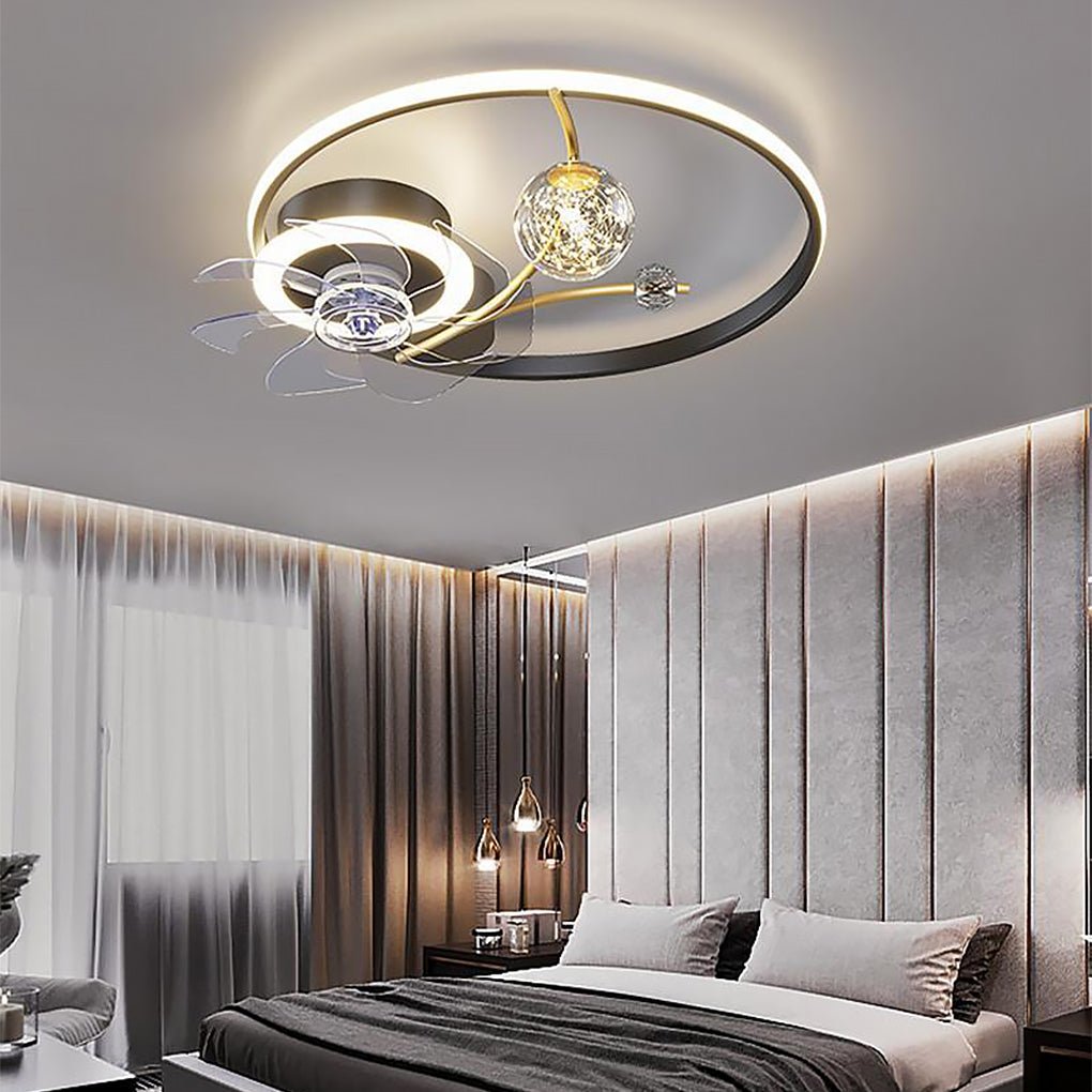 Round Flush Mount Ceiling Fan with LED Light and Remote – Modern Kids Room Fan in Black or Gold