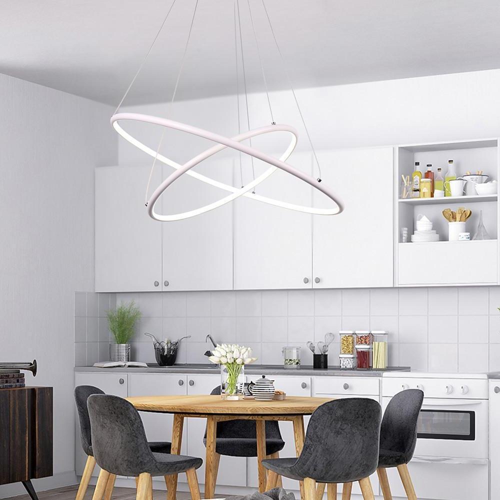 Modern Led Chandelier Minimalist 2 Ring Geometric Lights With Adjustable Height