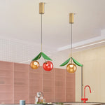 Nordic Cherry Glass Pendant Light with Gold Finish, LED Ceiling Lamp