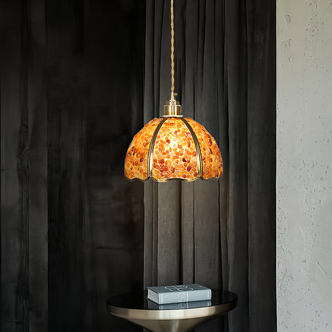 Vintage Crystal Pendant Light in Solid Copper, Small Scale
