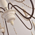 Rustic Farmhouse Wood Bead Chandelier With Teardrops Candle Style Lights