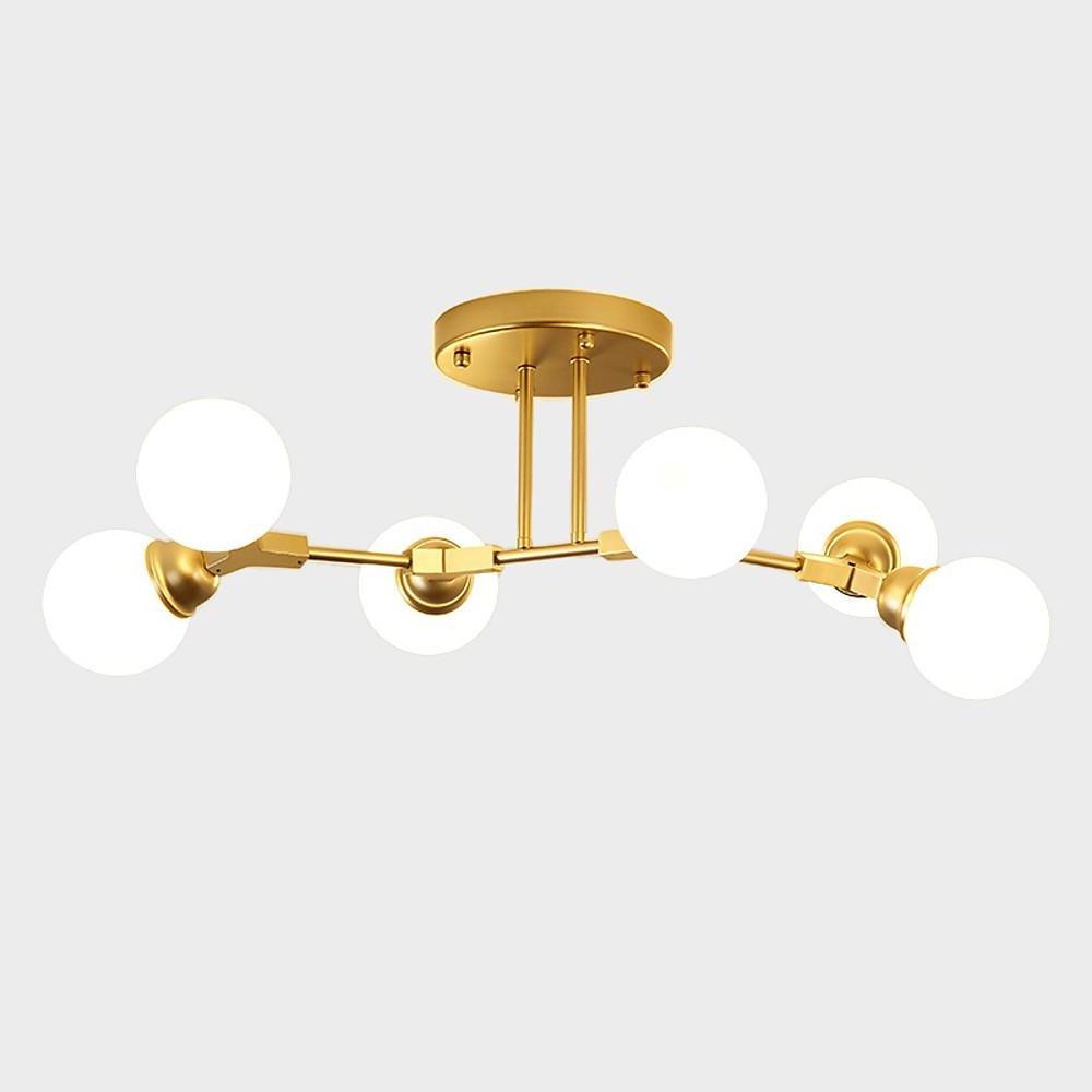 Linear Sputnik Semi Flush Mount Light With 6 White Opal Glass Shades 31 Dia