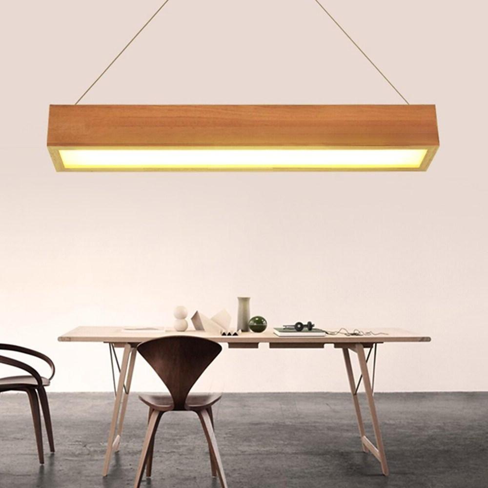 Modern Farmhouse Wood LED Rectangular Chandelier for Dining Room