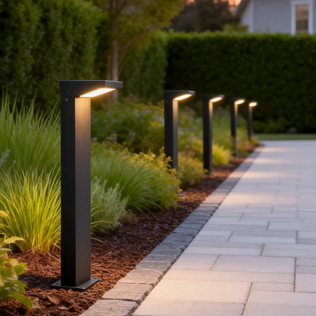 L-Shaped Solar LED Bollard Light in Black for Pathways and Gardens