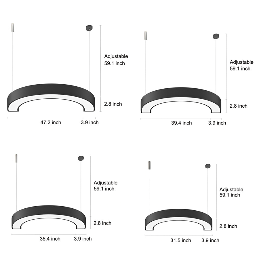 Curved Slim C Shape Led Pendant Half Circle Hanging Profile Light For Office