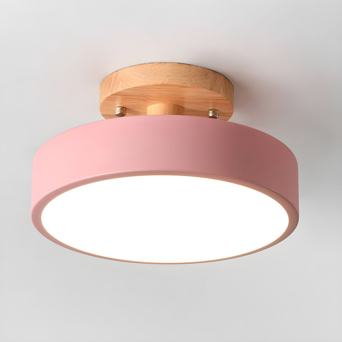 Round Semi Flush Wooden Ceiling Light