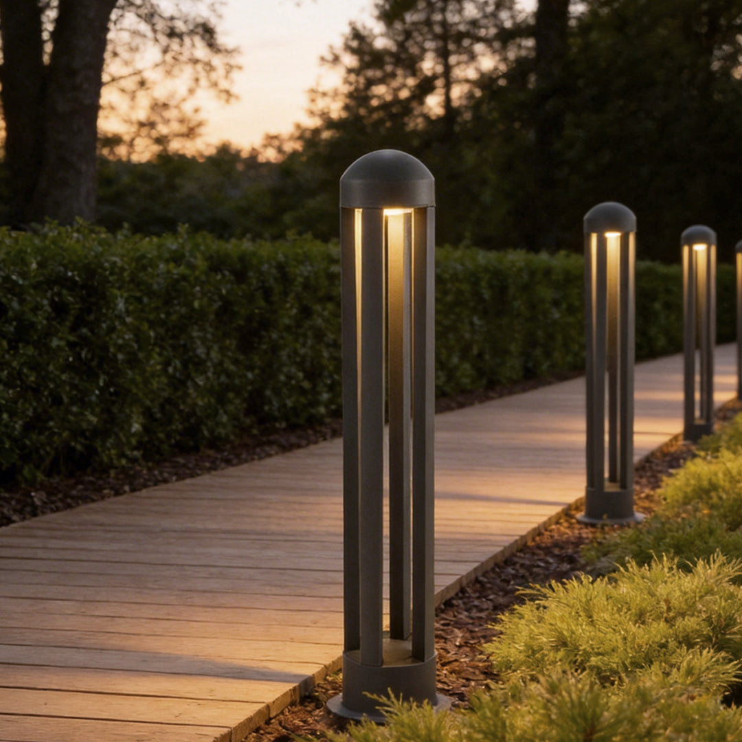 Minimalist Four-Post LED Bollard Light for Modern Landscapes