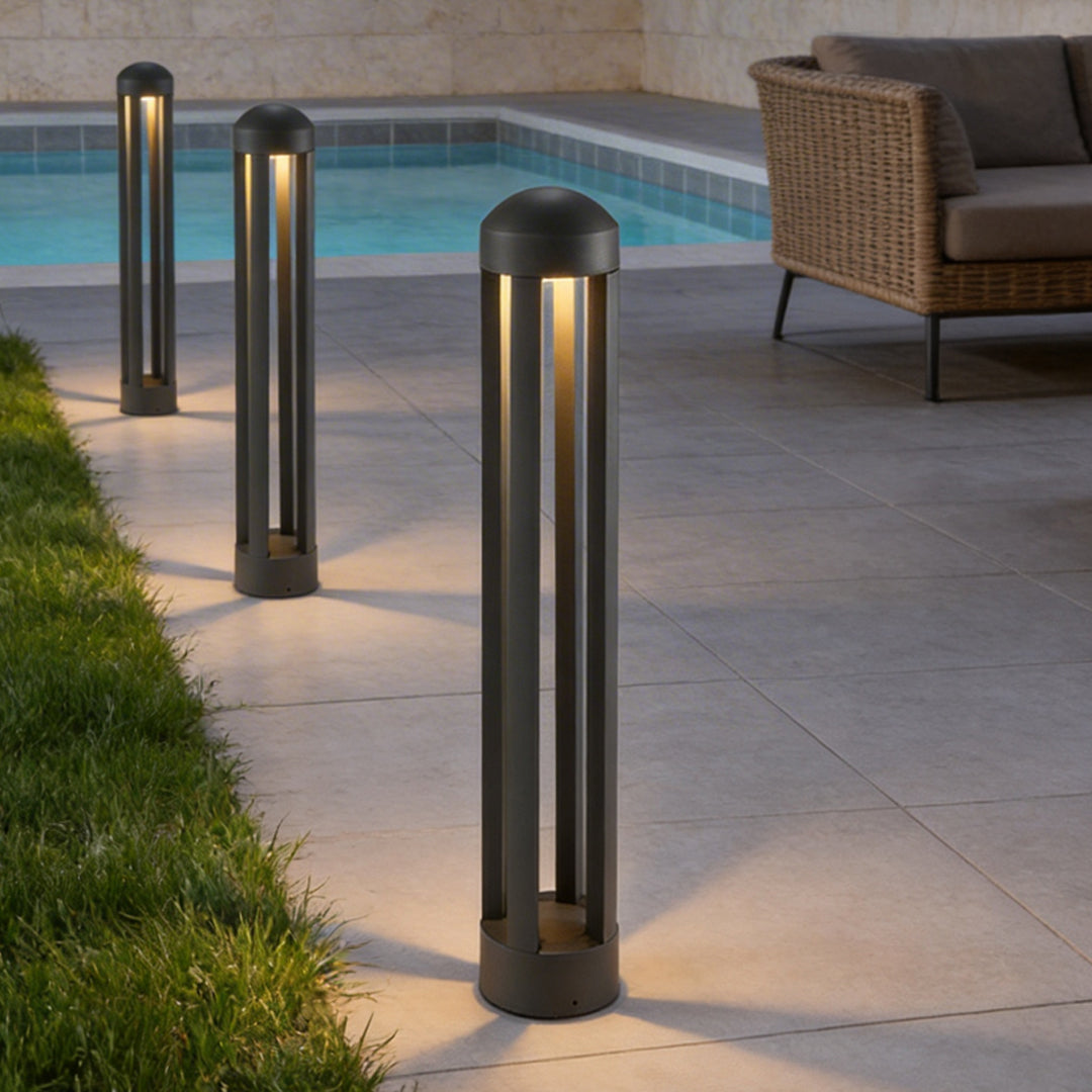 Minimalist Four-Post LED Bollard Light for Modern Landscapes