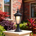 Traditional Outdoor Pillar Light in Sand-Black Aluminum with Clear Glass Shade