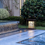 Outdoor Lantern Path Light in Black Stainless Steel with Marble-Effect Shade