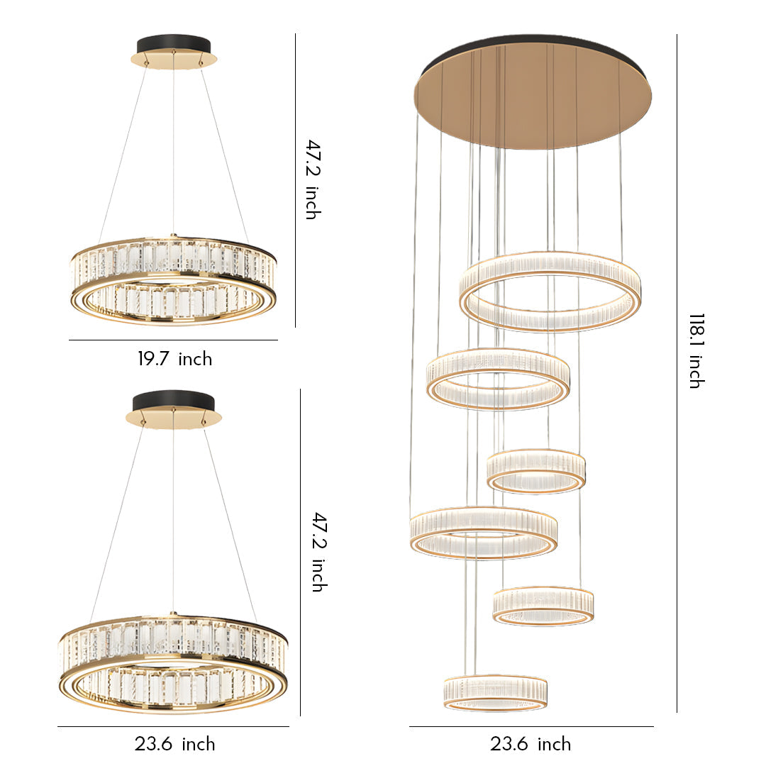 Aurelia Crystal Chandelier – Layered Gold Aluminum & LED Hanging Light