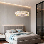 Aurelia Crystal Chandelier – Layered Gold Aluminum & LED Hanging Light