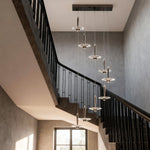 Crystal Pendant Light with Champagne Gold Frame, Adjustable LED Chandelier