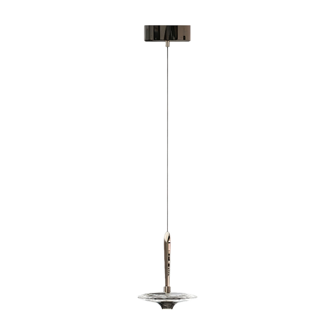 Crystal Pendant Light with Champagne Gold Frame, Adjustable LED Chandelier