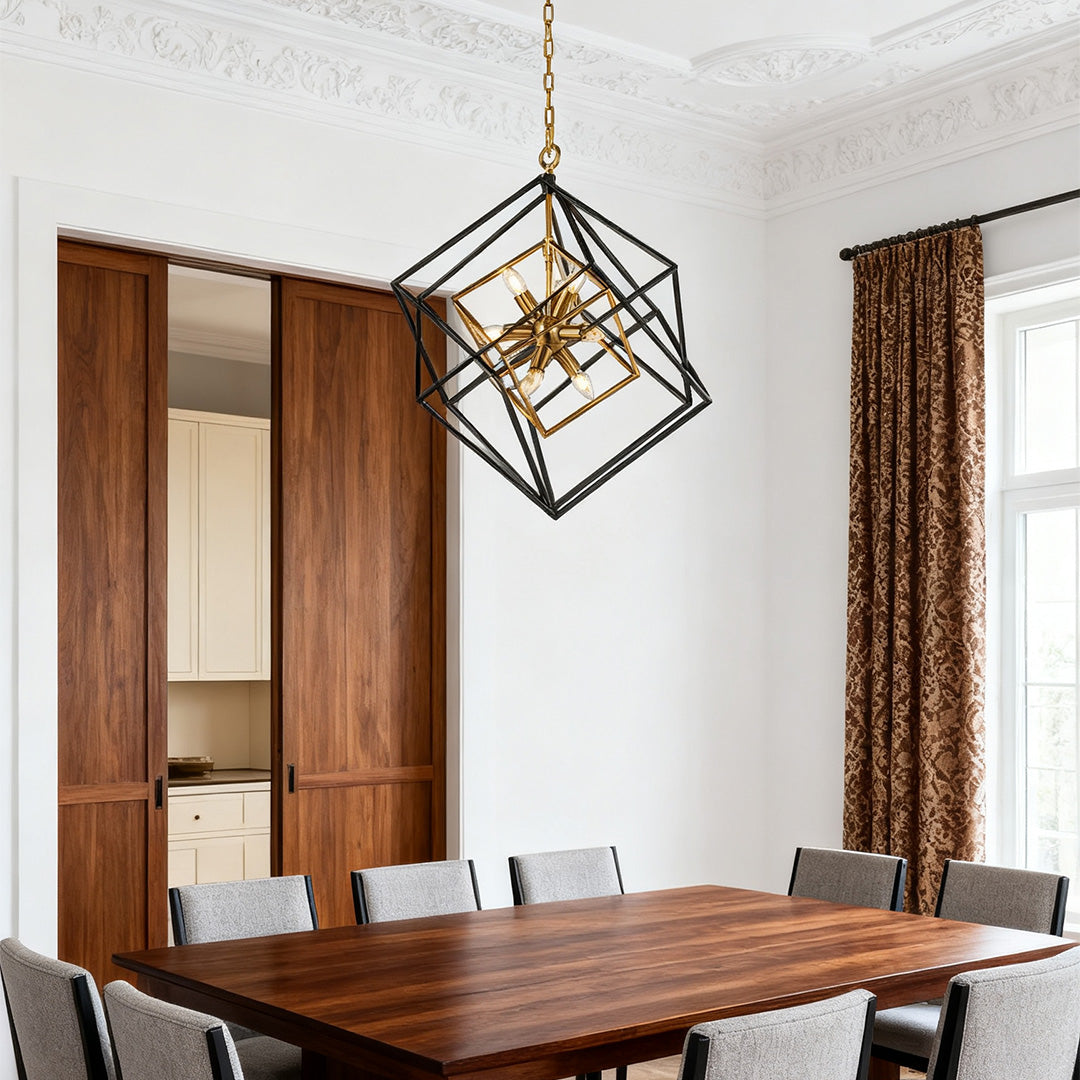 Geometric Iron and Acrylic Pendant Light with Gold Accents