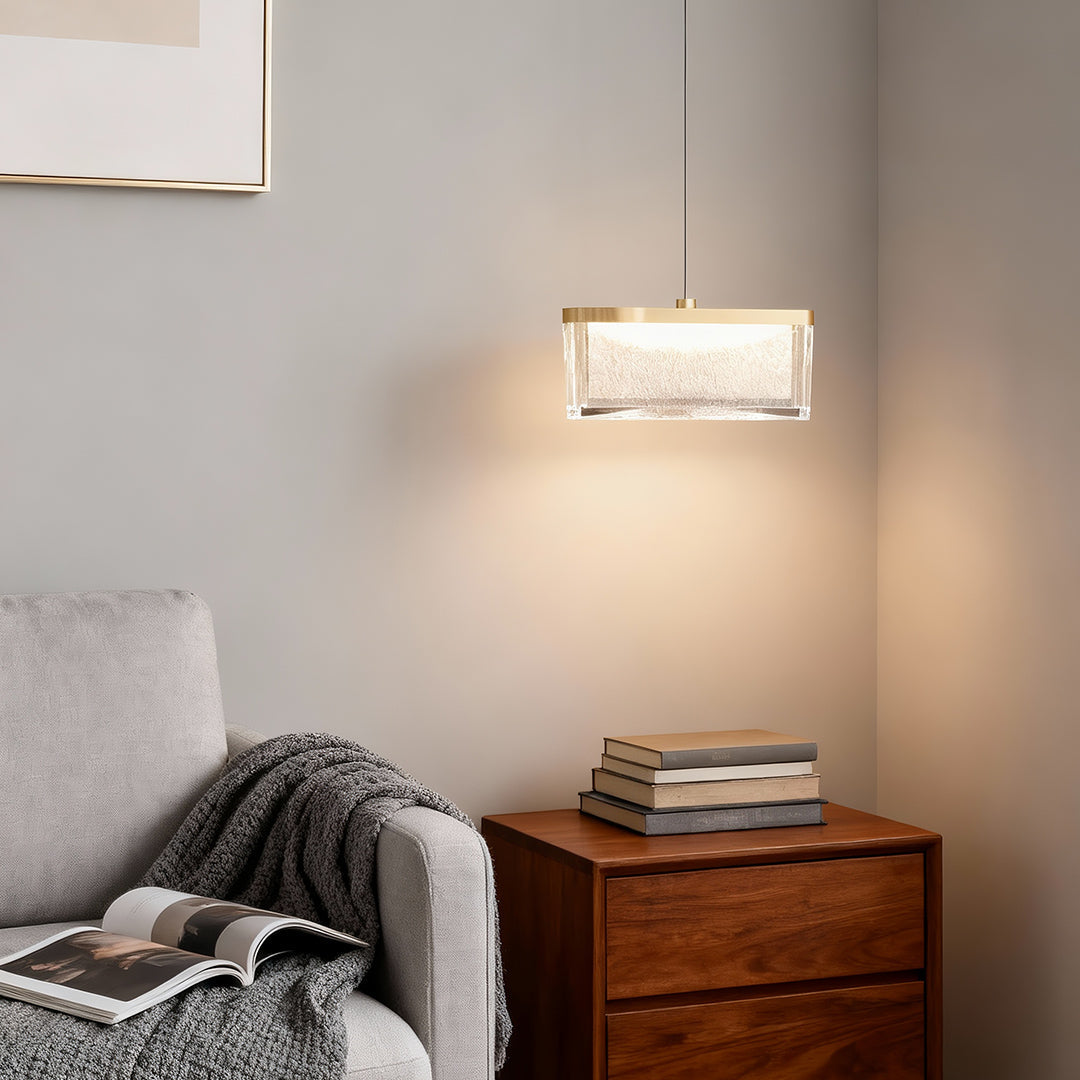 Modern Minimalist Gold Metal Pendant Light with Crystal Accent