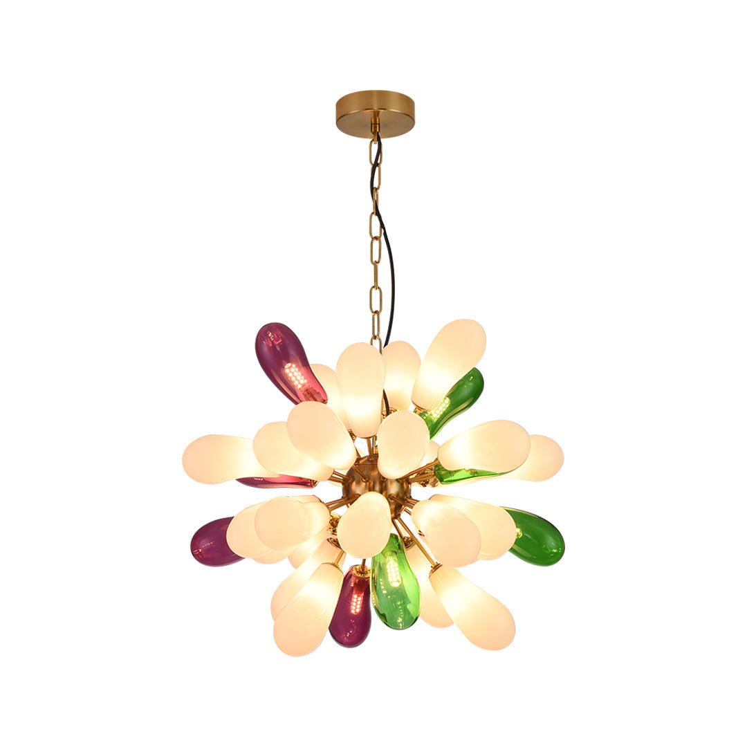 Artisan Colored Glass Chandelier with Brass Frame for Modern Interiors