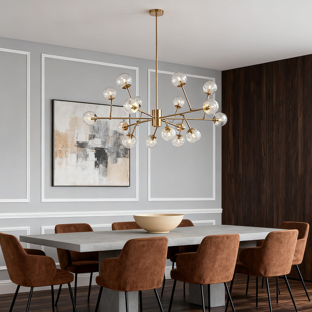 Bubble Sputnik Chandelier with Clear Glass Globes in Gold Finish