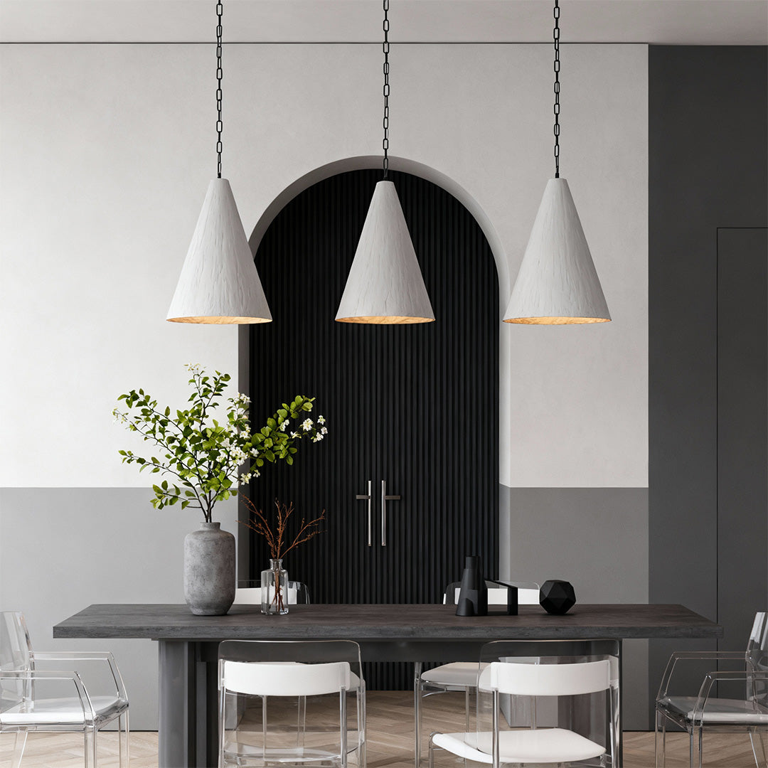 Nordic Plaster Pendant Light with Adjustable Chain, White LED Ceiling Lamp