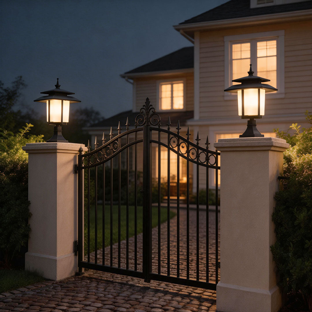 Modern Outdoor Pillar Light in Black Aluminum with Clear Glass Shade