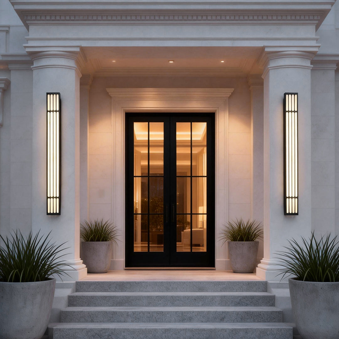 Modern Outdoor Wall Sconce with Marble Shade in Stainless Steel